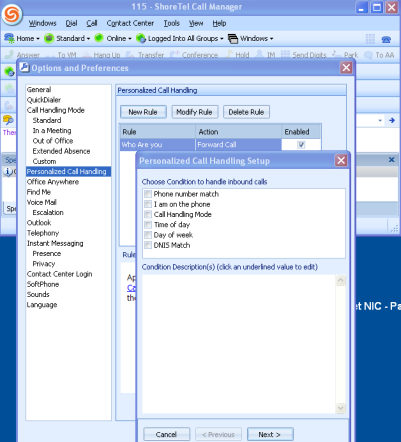 ShoreTel Version 9 Personal Call Handling Options