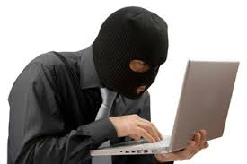 Cybersecurity illustration of a person using a laptop