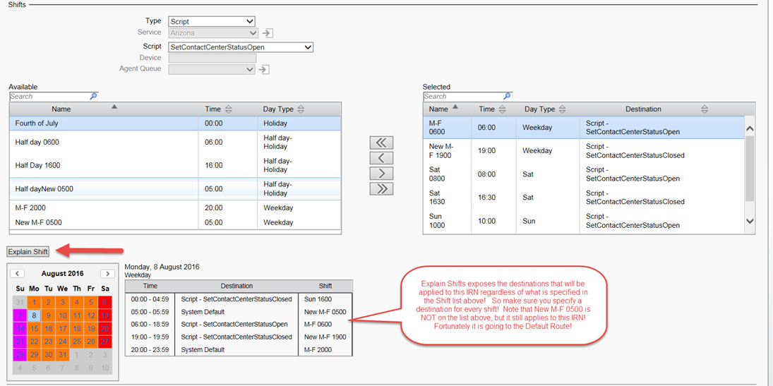 ShoreTel shift and routing configuration explanation