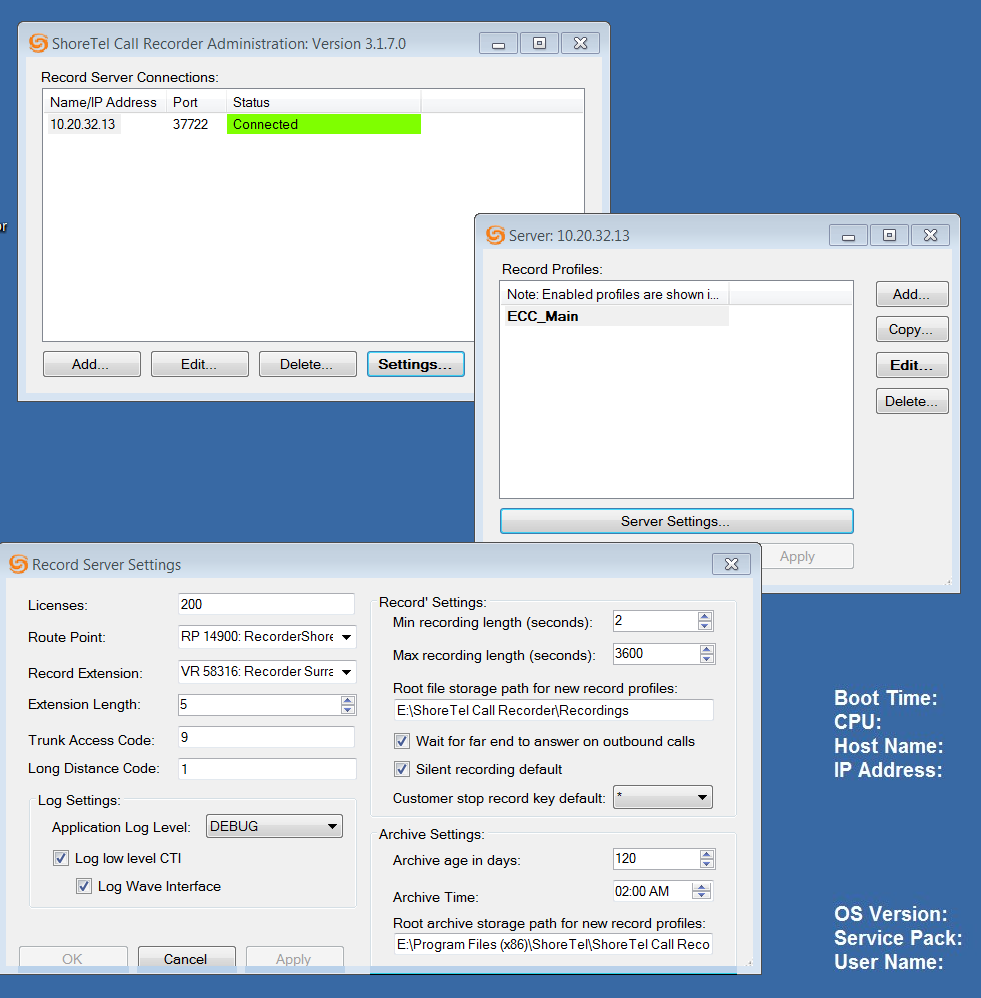 Call recording administration options
