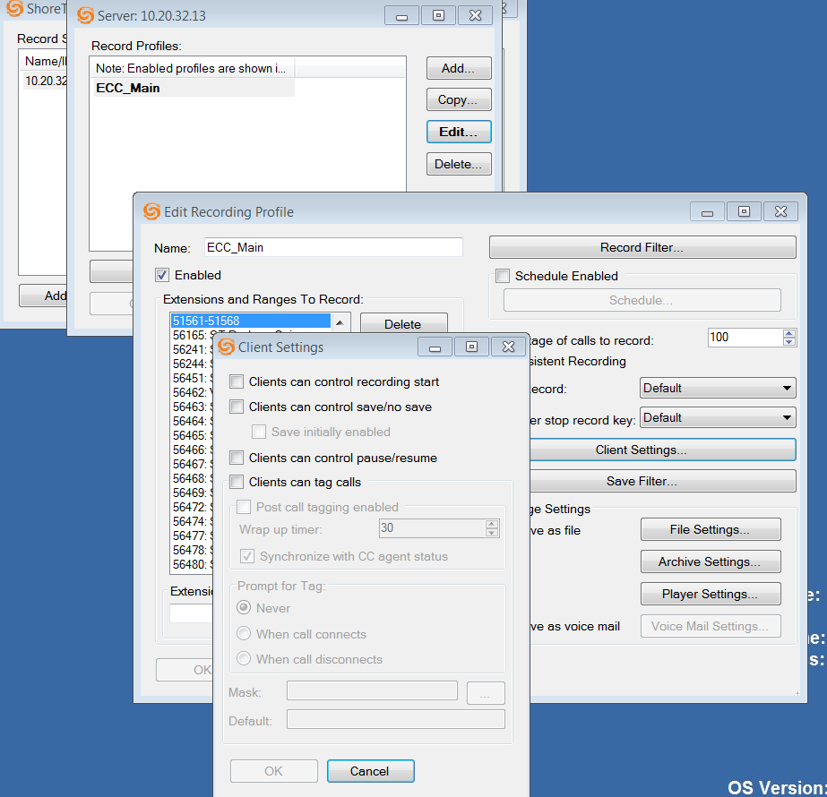 Call recording client configuration