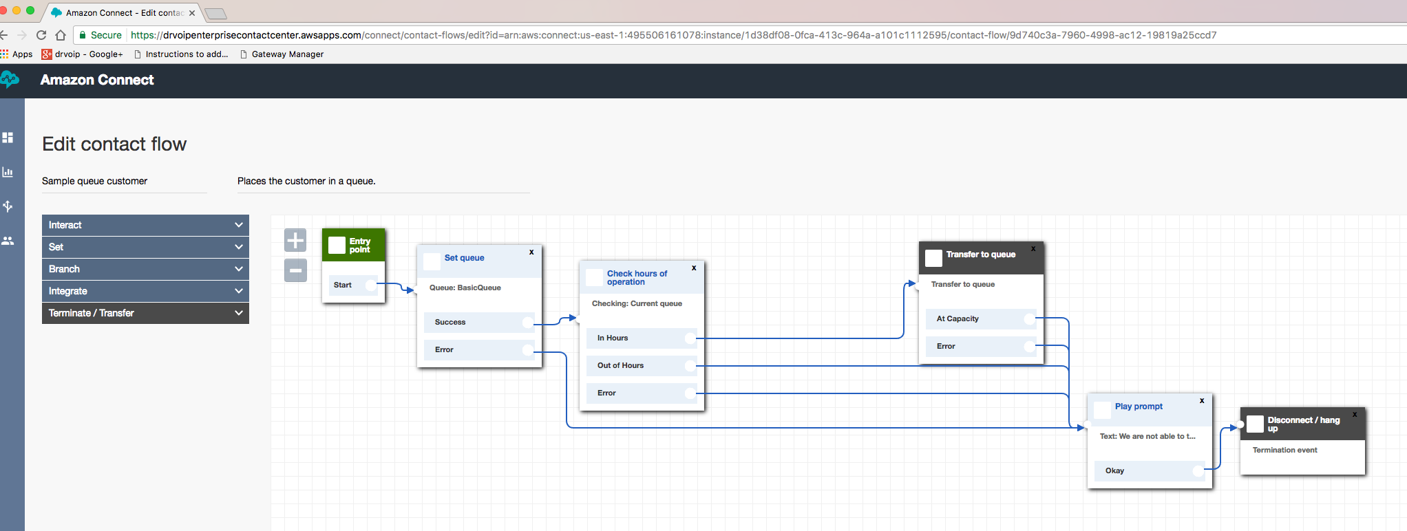 Amazon Connect contact flow editor