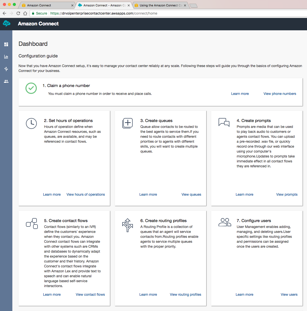 Amazon Connect dashboard