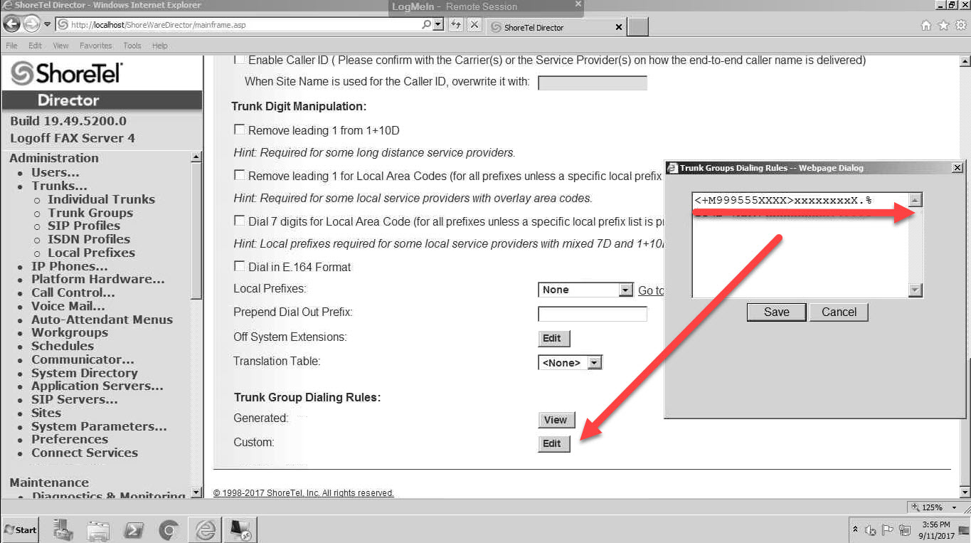 ShoreTel custom dial plan configuration
