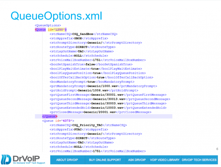 QueueOptions XML configuration example