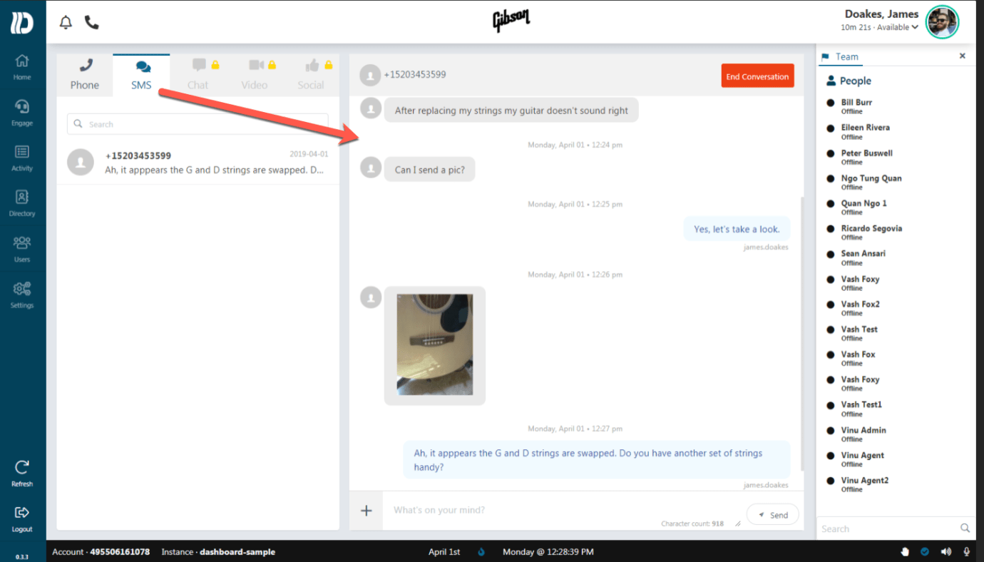 Dextr agent SMS interface