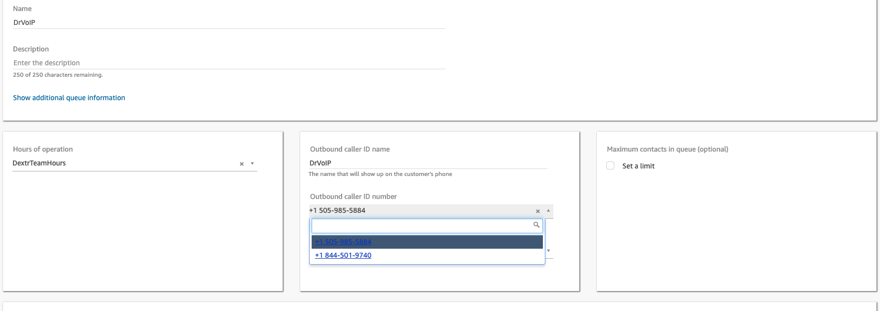 Amazon Connect queue configuration