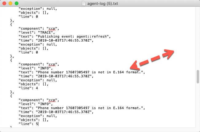 Amazon Connect contact control panel log output