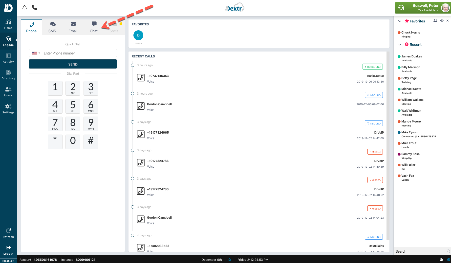 Dextr chat engagement dashboard