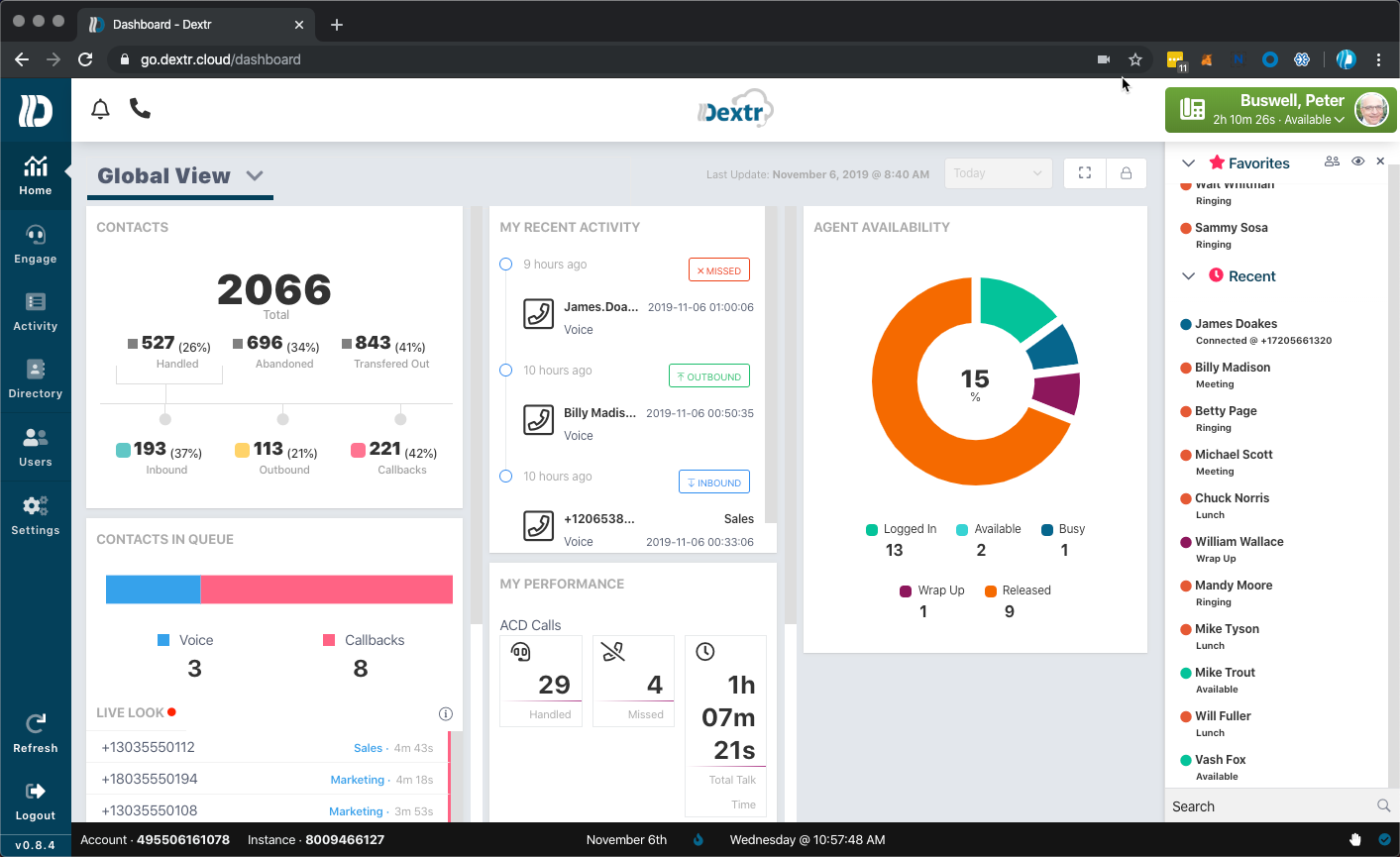 Dextr contact center metrics dashboard