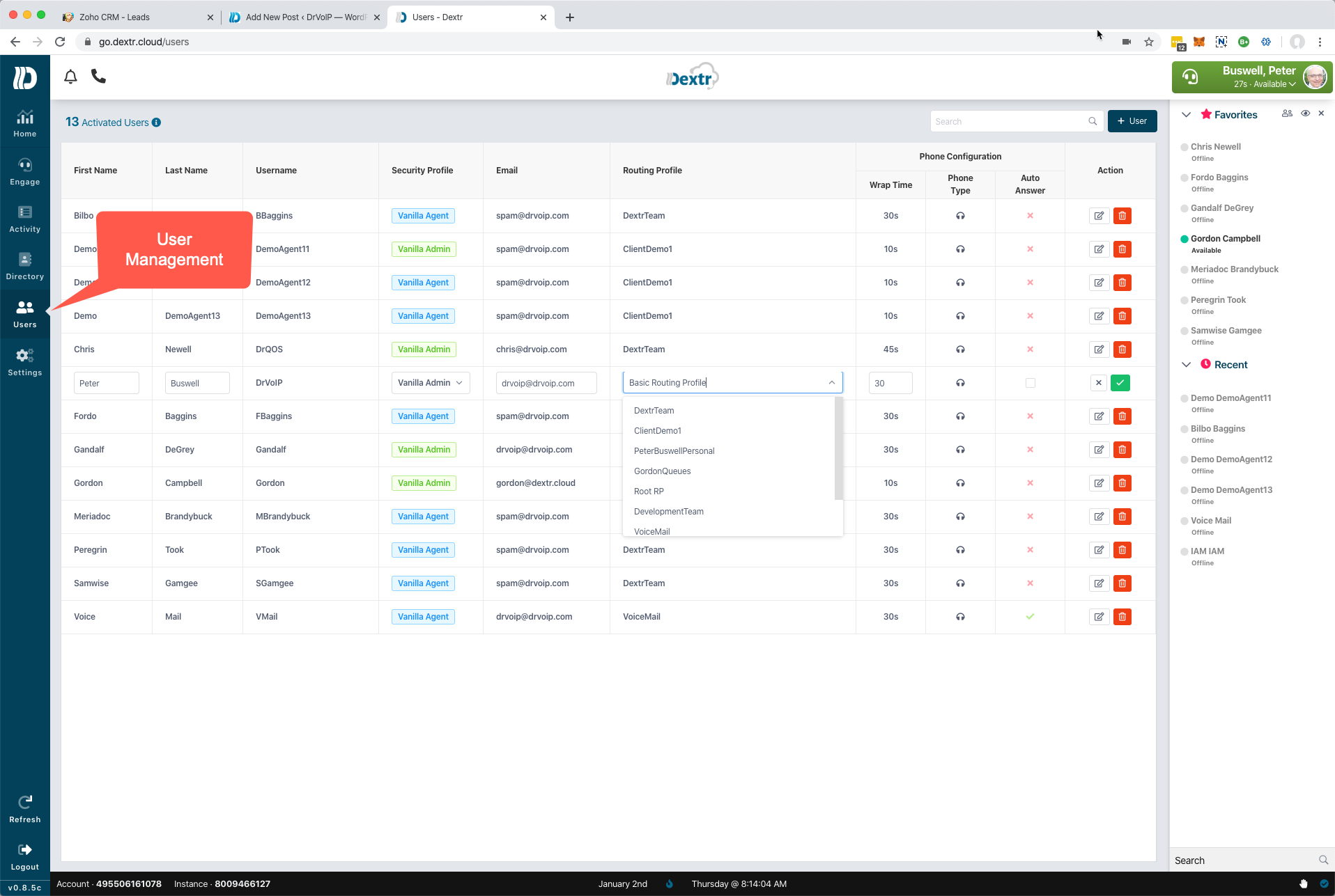 Dextr contact center agent screen