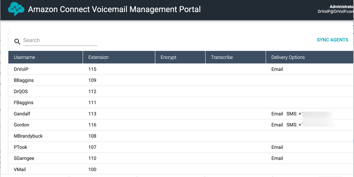 Amazon Connect voicemail management portal
