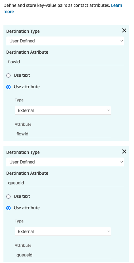 Amazon Connect contact attribute configuration