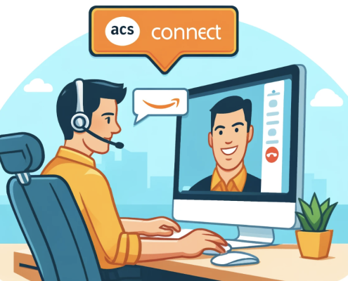Amazon Connect agent and customer illustration