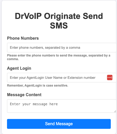 DrVoIP originate SMS form