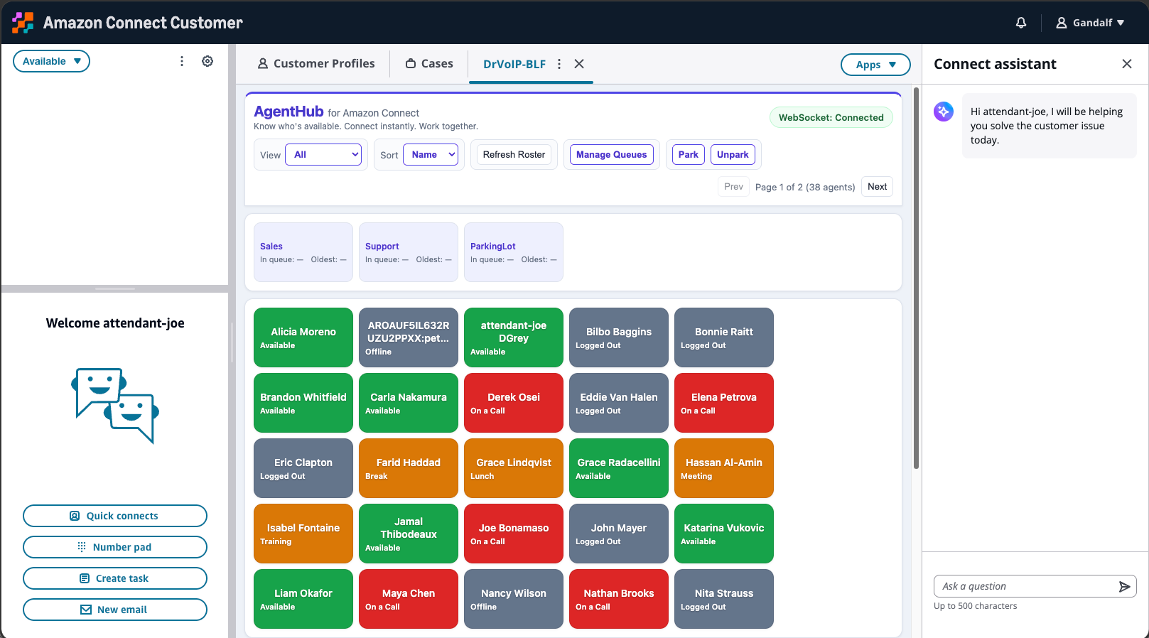 AgentHub queue and team visibility dashboard