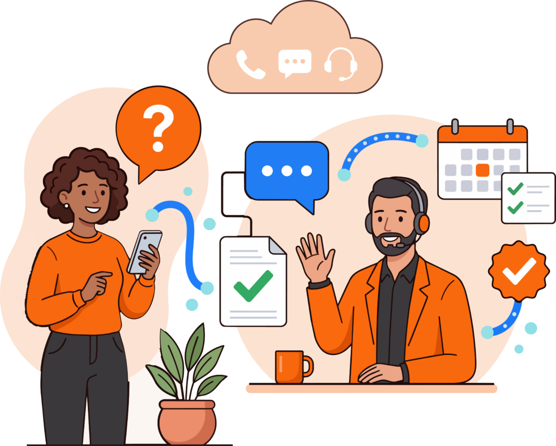 AI-assisted agent handling customer questions, scheduling, and verified follow-up