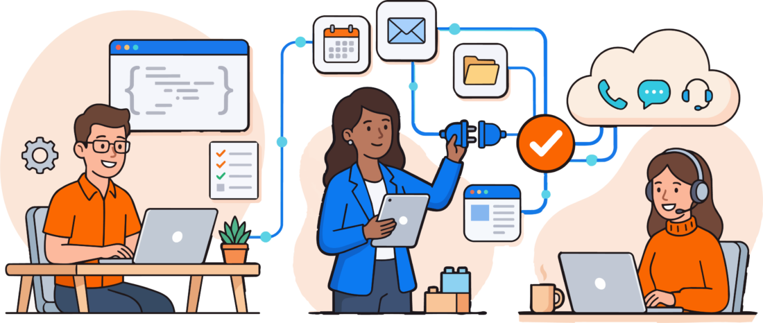 Chat, messaging, and video meetings connected to one contact center
