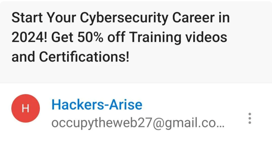 Cybersecurity training promotional email screenshot