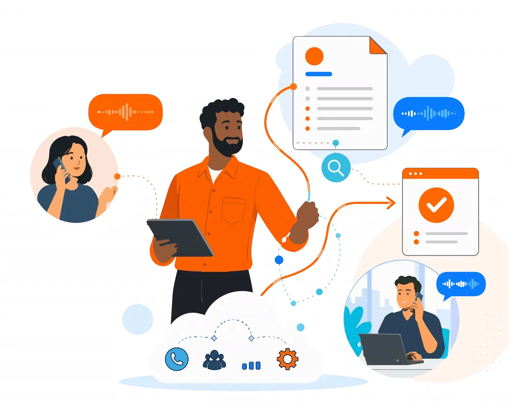 Cloud communications connecting customer calls, AI assistance, and contact center infrastructure
